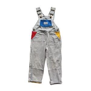 Okie Dokie Blue and Cream Striped Overalls 4T Vintage